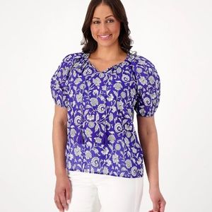 Destination 365 Printed Short-Sleeve Blouse - Blue (sz 2X) a599162